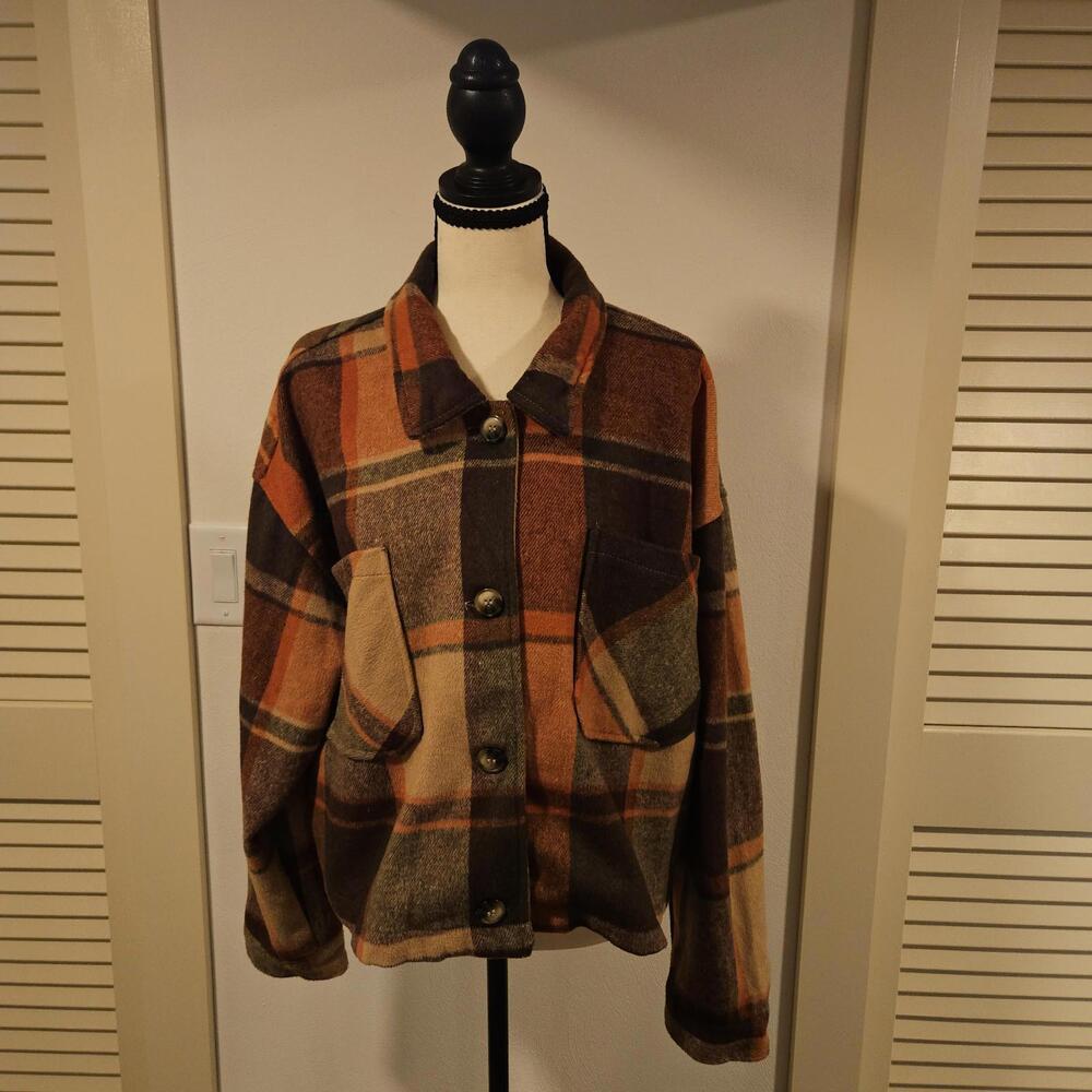 Ashley 26 International Ladies XL Rust Plaid Flannel Jacket Short